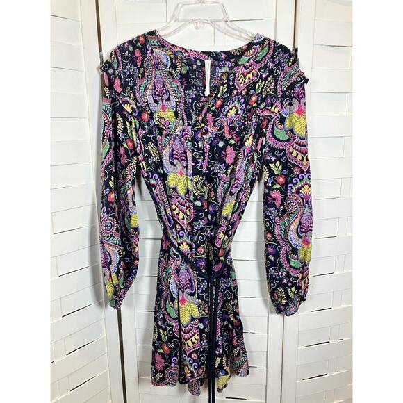 Anthropologie Bohemian Buttons Down Mini Dress Long Sleeves Size XXS Paisley - Picture 2 of 10